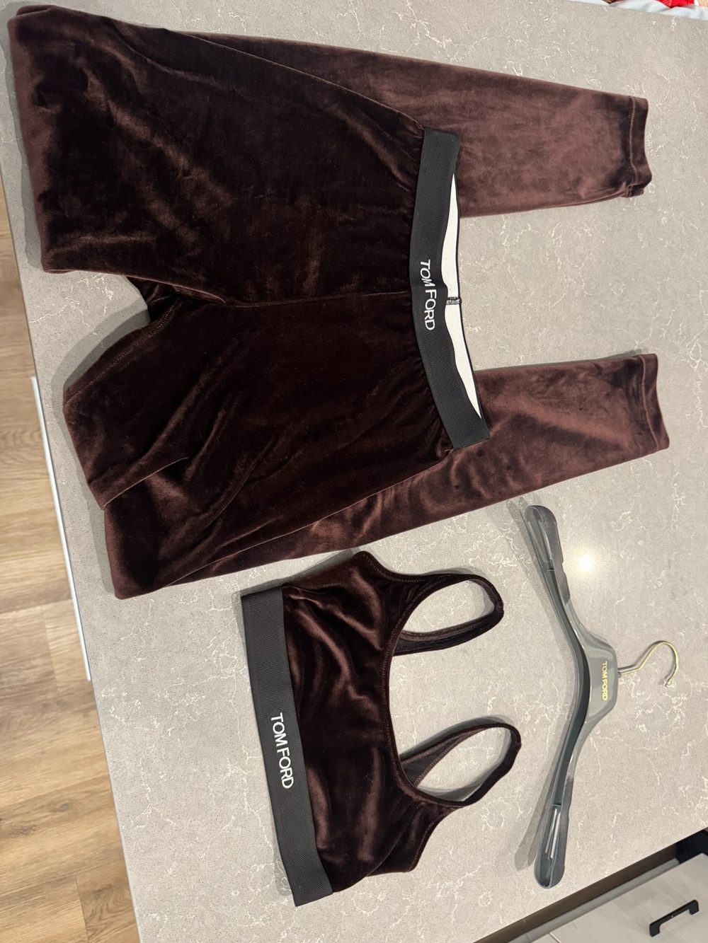 Tom Ford Dark Brown Velvet Leggings and Bralette Set